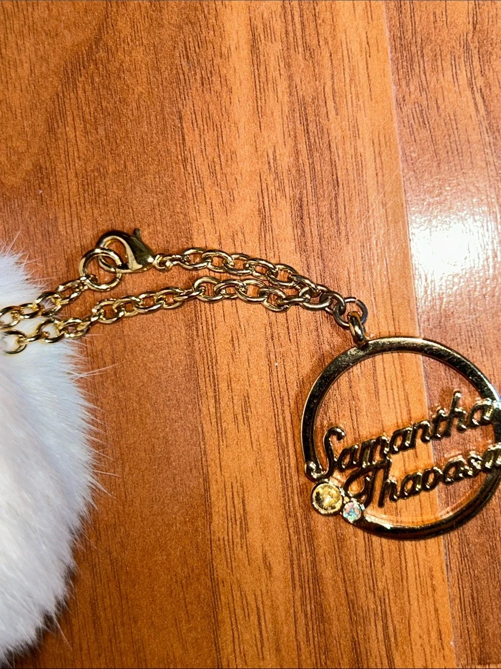 NWOT Samantha Thavasa Faux Fur Puff Keychain with Charm